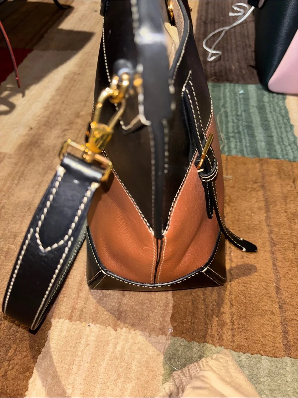Burberry Leather Tote Bag in Brown, Black and Cream